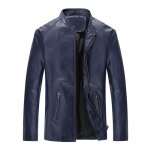 Blouson moto homme en similicuir casual col montant coupe slim - bleu - insfity - automno printemps Blouson moto homme en similicuir casual col montant coupe slim - bleu - insfity - automno printemps