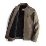 Blouson de moto homme en similicuir double polaire chaude automne hiver - vert