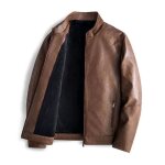 Blouson de moto en pu homme casual col montant automne - rouge marron - insfity - retro