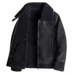 Blouson de moto en pu homme insfity - noir - double polaire - epais et chaud - manches longues
