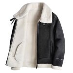 Blouson de moto en pu homme polaire epais chaude hiver fashion manches longues - noir beige Blouson de moto en pu homme polaire epais chaude hiver fashion manches longues - noir beige