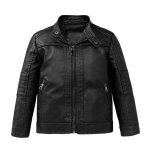 Blouson moto en similicuir mixte enfant zipp� avec poches doubl�e polaire casual automne - noir - insfity ...