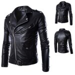 Blouson de moto vintage en cuir pu pour homme - funmoon - slim fit - couleur cu noir