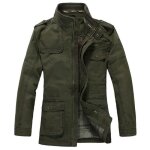 Blouson printemps homme col montant casual veste en coton mode vêtement zippée - vert militaire Blouson printemps homme col montant casual veste en coton mode vêtement zippée - vert militaire