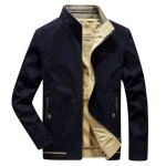 Blouson rversible homme en coton printemps et automne veste zippee col montant couleur unie - bleu fonc ...