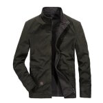 Blouson rversible homme mi saison en coton casual veste zippee col montant couleur unie - vert militaire ...