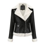 Blouson simili cuir femme hiver doubl polaire veste zippee chaude - insfity - noir