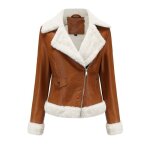 Blouson simili cuir femme hiver doubl polaire veste zippee chaude couleur unie automne - hiver - camel ...