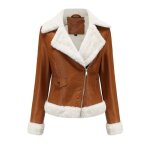 Blouson simili cuir femme hiver doublé polaire veste zippee chaude - insfity - camel Blouson simili cuir femme hiver doublé polaire veste zippee chaude - insfity - camel