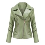 Blouson en simili cuir femme insfity slim fit printemps et automne col rabattu vert