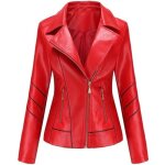 Blouson en simili cuir femme insfity slim fit rouge - col rabattu et fermeture �clair