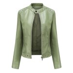 Blouson simili cuir femme insfity - vert - coupe slim - col montant - fermeture éclair Blouson simili cuir femme insfity - vert - coupe slim - col montant - fermeture éclair