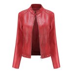 Blouson simili cuir femme printemps et automne veste zippee mi - saison col montant couleur unie Blouson simili cuir femme printemps et automne veste zippee mi - saison col montant couleur unie