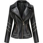 Blouson en simili cuir femme slim fit printemps et automne casual veste zippee col rabattu couleur unie ...