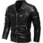 Blouson simili cuir hiver homme chaud doubl polaire veste zippee epaisse col montant couleur unie