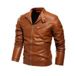 Blouson simili cuir hiver homme chaud doubl polaire veste zippee epaisse col montant couleur unie - ...