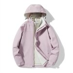 Blouson de ski femme 3 en 1 couleur unie doublure en polaire 2 pi�ces a capuche - violet clair