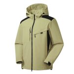 Blouson de ski homme - femme respirante a capuche bicolore rsistance  leau - kaki
