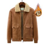 Blouson sude homme hiver chaud doubl polaire casual veste cargo zippee epaisse couleur unie automne ...
