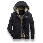 Blouson velours ctel hiver homme  capuche doublee polaire veste chaude epaisse couleur unie - noir ...