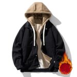 Blouson velours ctel homme  capuche double polaire casual veste zippee chaude couleur contraste automne ...