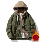 Blouson velours ctel homme  capuche double polaire casual veste zippee chaude couleur contraste automne ...