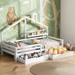 Merax lit cabane 90x200cm lit enfant avec �tag�re de rangement et 2 grands tiroirs sommier et barri�res ...