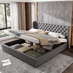 Lit coffre capitonn� 180 x 200 cm lit double adulte rembourr� en velours d�cor avec rivets et boutons ...