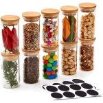 Bocaux de conservation - haopyou - lot de 10 - verre borosilicate - couvercle en bambou - 200ml