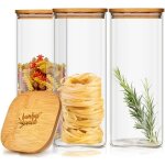 Bocaux de conservation - klarstein - set de 3 - verre - 1500 ml - couvercle en bambou hermtique