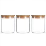 Bocal de rangement - ynkkvre - 3 bocaux en verre - couvercle en bambou - hermtique - 450ml