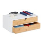 Relaxdays bo�te � tiroirs bambou et mdf mini - commode 2 compartiments hxlxp�: 14x33x21�cm organiseur ...