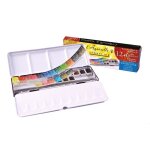 Aquarelle extra - fine - sennelier - 18 demi - godets - palette int�gr�e - boite m�tal robuste - fabriqu� ...