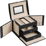 Bote  bijoux 3 niveaux - zgeer - verrouillable - organiseur en cuir - noir