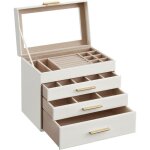 Bote  bijoux - songmics - crin  accessoires 4 niveaux - couvercle en verre - blanc nuage et dor