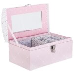 Boîte à bijoux & miroir - paris prix - demoiselle - 4 compartiments - rose - carton Boîte à bijoux & miroir - paris prix - demoiselle - 4 compartiments - rose - carton
