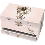Bote  bijoux musicale - trousselier - cerisier - fe elfe - rose - 18x11x10 cm