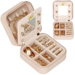 Bo�te � bijoux - springos - rangement bijoux de voyage - similicuir - velours - rose poudr�