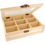 Boite � th� / tisane en bois 9 compartiments 215 x 18 h 46 cm