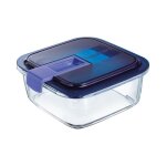 Bo�te de conservation carr�e - luminarc - easy box - transparent et bleu - verre et plastique