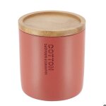 Boite a coton polyresine couvercle bambou - terracotta bambou - tendance Boite a coton polyresine couvercle bambou - terracotta bambou - tendance