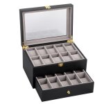Prsentoir coffret bote  montre en bois - uten coffret en bois avec coussin amovible pour 20 montres ...