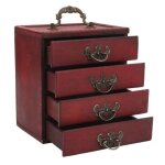 Bote de rangement  bijoux rtro en bois - qiilu - vintage - 4 couches - grande capacit