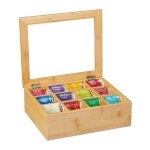 Relaxdays bo�te � th� bambou 12 compartiments avec petite fen�tre organisateur hxlxp env. 9 x 28 x 23 ...