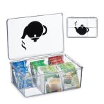 Relaxdays bote  th plastique 6 casiers rangement pour sachets tisane couvercle hxlxp: 9x215x15cm ...