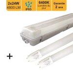 R�glette � tube traversant ip65 150cm + 2 tubes led 2x24w 4800lm 6500k - garantie 2 ans