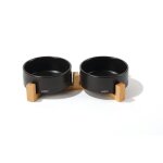 Bols cramique avec support en bambou 2x350 ml - mpets - opera - noir