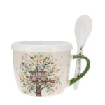 Bol  soupe avec couvercle et cuillre 60 cl portofilio arbre couple chouettes - kiub