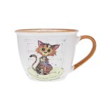 Bol timbale avec une anse - motif chat marron stylis - matire porcelaine fine - contenance 550ml