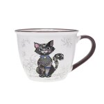 Bol timbale avec une anse - motif chat noir - matire porcelaine fine - contenance 550ml